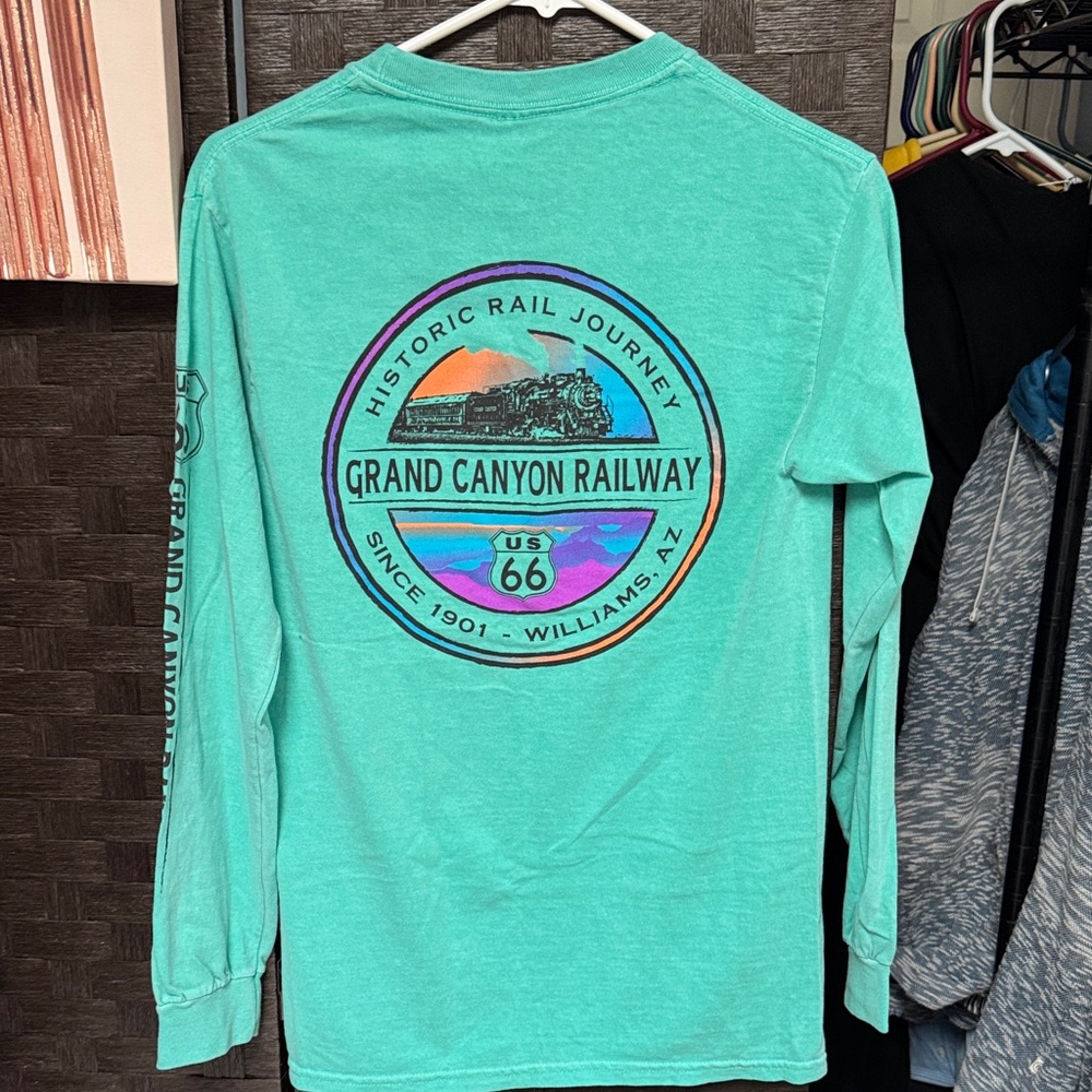 Blue 84 Teal Long Sleeve Tee with Grand Canyon Railway Design - Picture 4 of 6